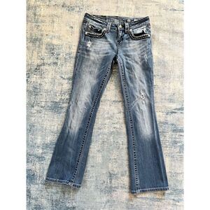 Miss Me Easy Boot Distressed Rhinestone Studded Embellished Jeans 26"